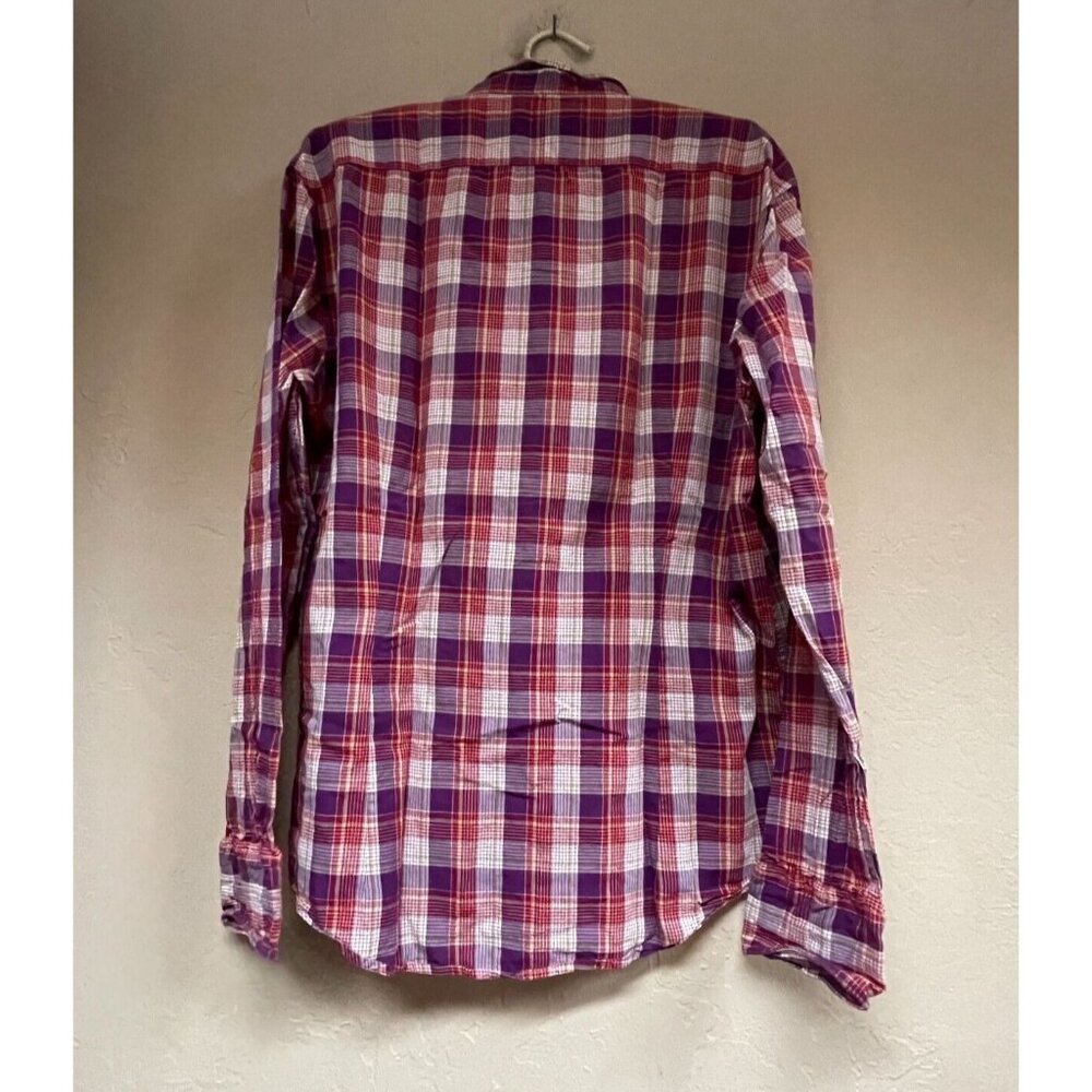 John Varvatos Mens Button Up Long Sleeve Plaid Shirt Medium Purple Red Cotton - Picture 2 of 9